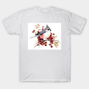 Titmouse bird and berries nursery artwork T-Shirt